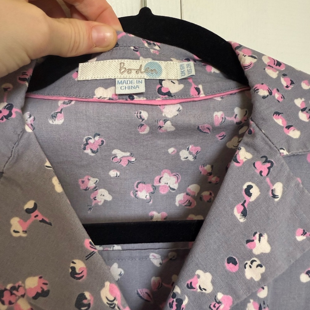 Boden Long Sleeve Gray Dress with Pink Floral Design - Picture 2 of 2